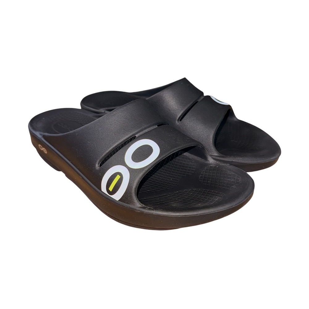 OOFOS OOahh Sport Slide Sandals Womens 9 Mens 7 Pre-Owned Black Recovery Comfort